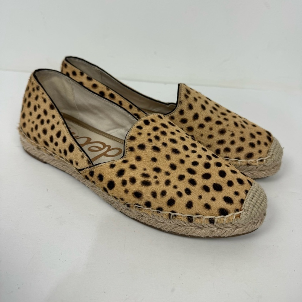 Sam Edelman Leather Calf Hair Hide Slip On Espadrille Flats Animal Cheetah Print